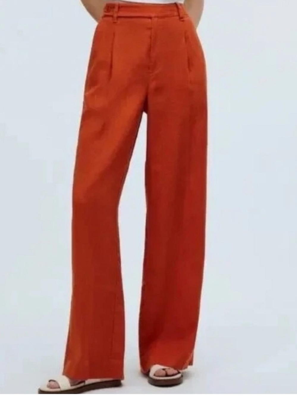 Madewell Harlow Wide-leg Linen pant in Burnt Copper.